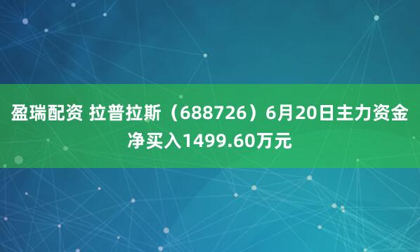 盈瑞配资 拉普拉斯（688726）6月20日主力资金净买入1499.60万元